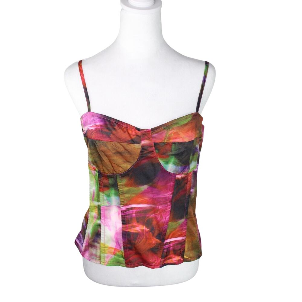 Pretty Little Thing Lime Textured Print Structured Corset Top Y2K Abstract US 12